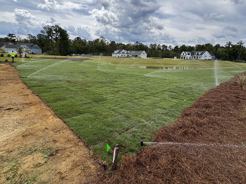 Irrigation running on fresh sod